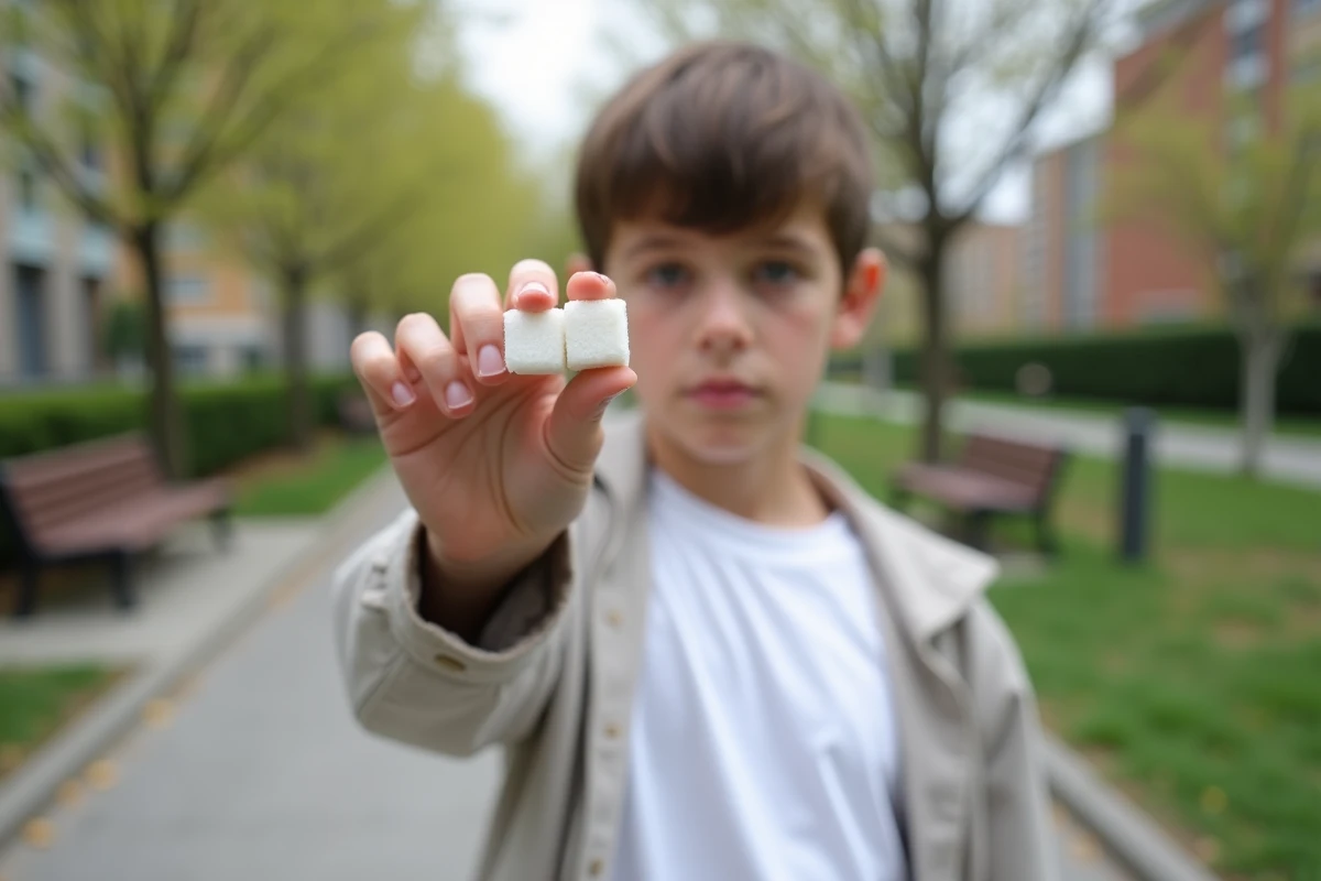 Jeune garçon dans un parc tenant des cubes de sucre