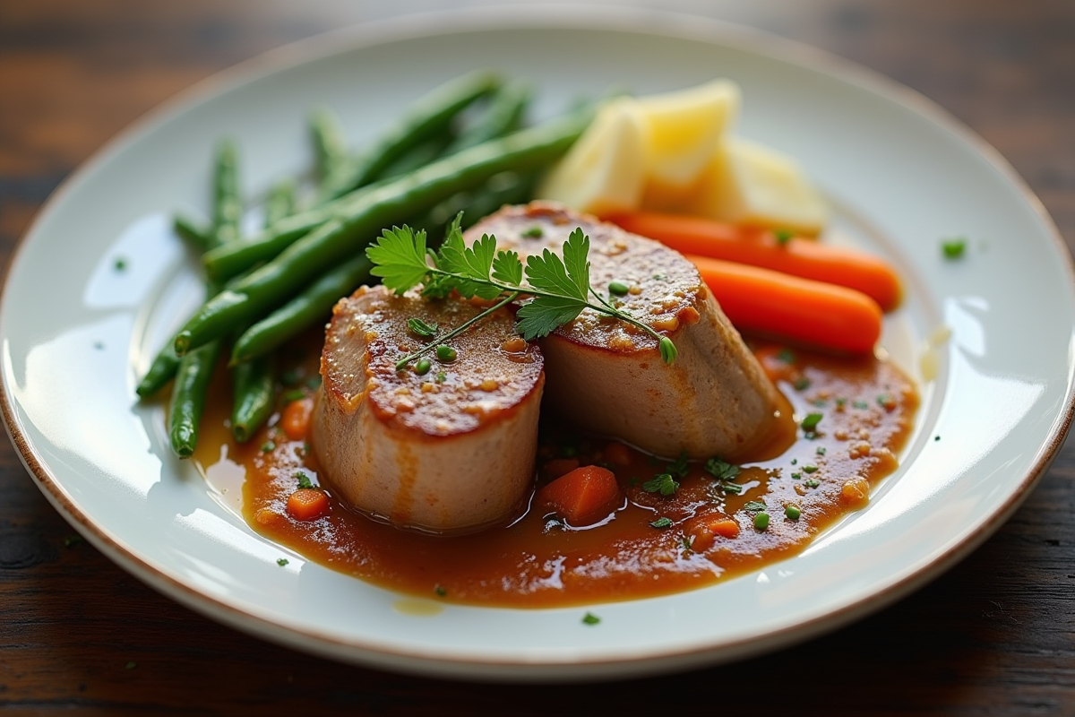 Assiette de blanquette de veau avec légumes croquants