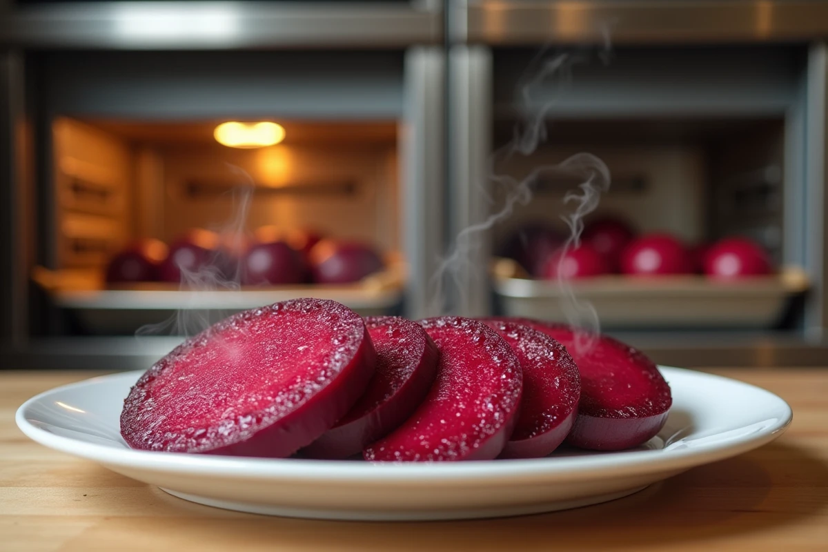 Betteraves tranchées sur une assiette dans la cuisine