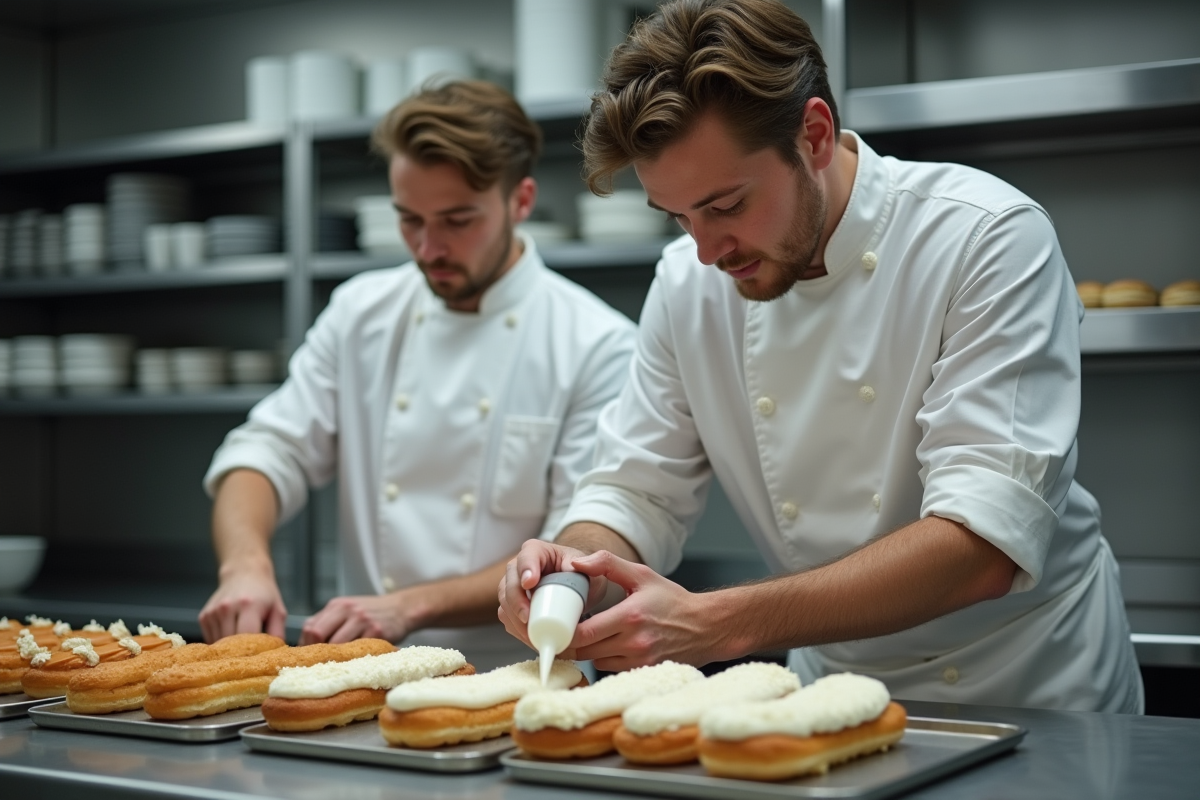 Chef en uniforme utilisant un siphon de chantilly dans la cuisine