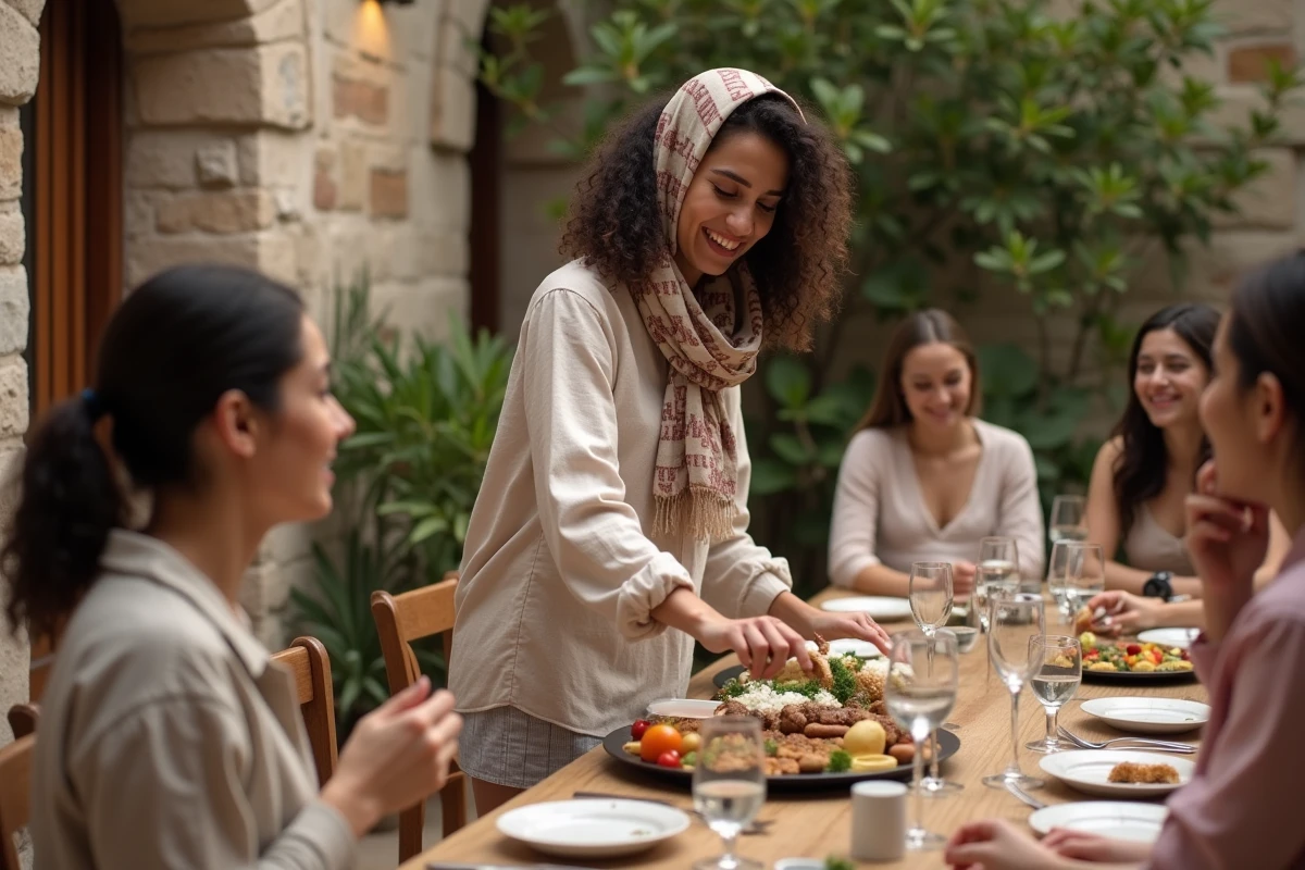 Jeune femme servant un plat de kofta lors d