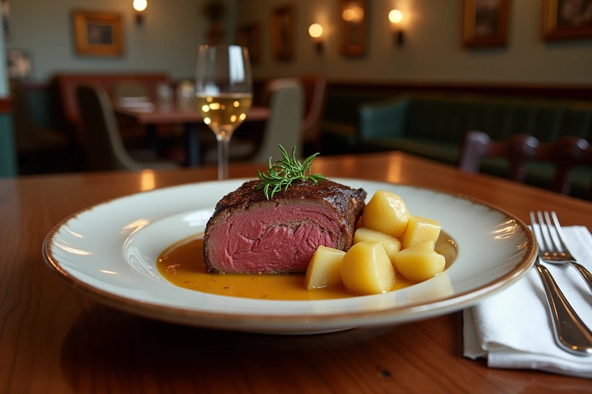Filet mignon à la moutarde avec pommes de terre dans l