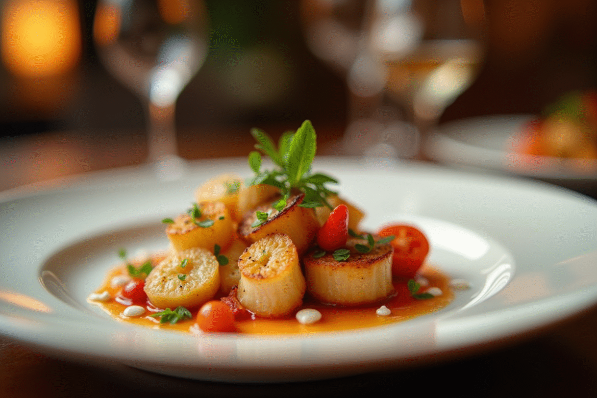 Assiette gastronomique élégante dans un restaurant haut de gamme