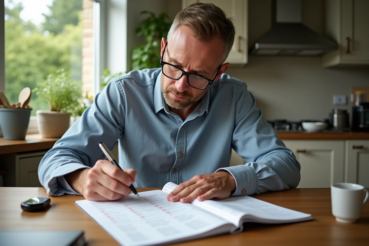 Homme prenant des notes dans un carnet de recette