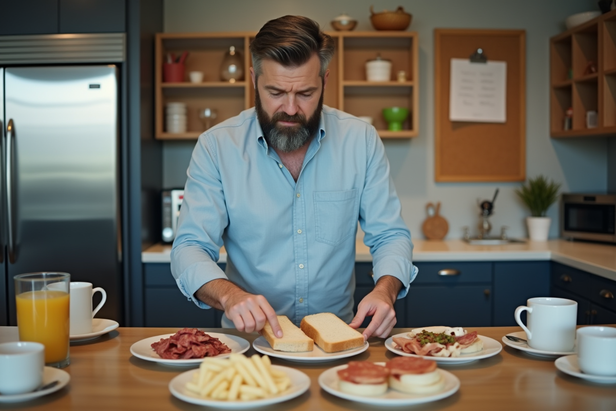 Homme avec un plateau de petit déjeuner dans une salle de pause