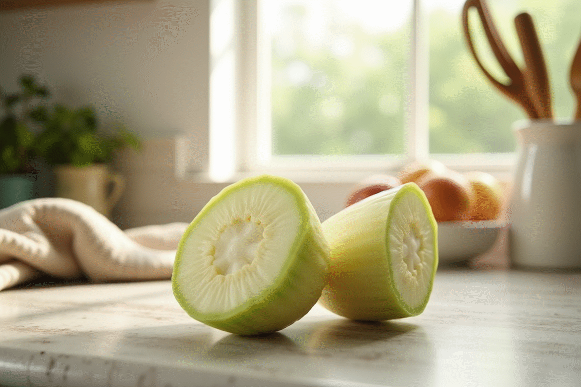 Jicama frais sur plan de travail lumineux