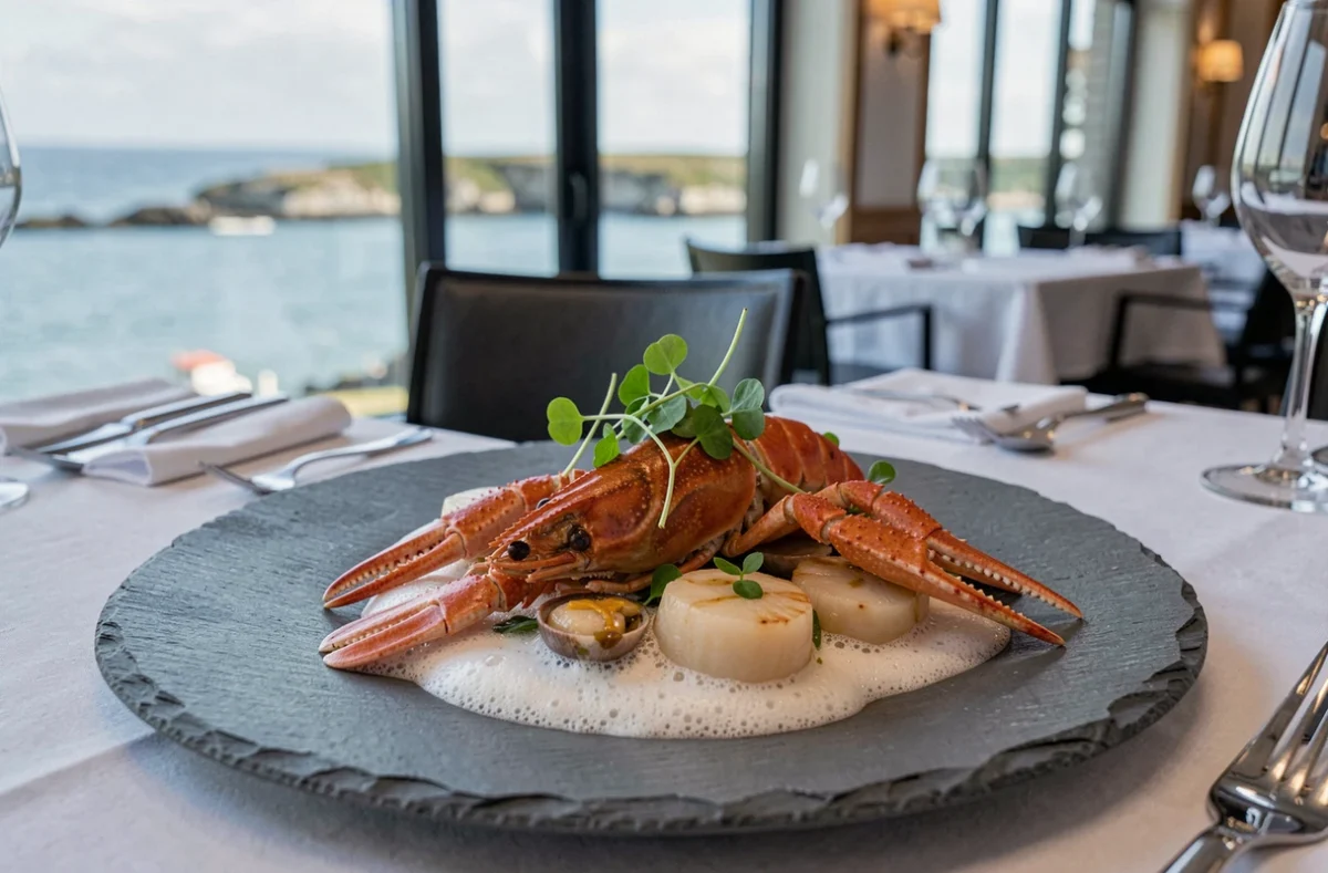 Assiette gastronomique de fruits de mer bretons servie au restaurant Le Coquillage à Saint-Méloir-des-Ondes