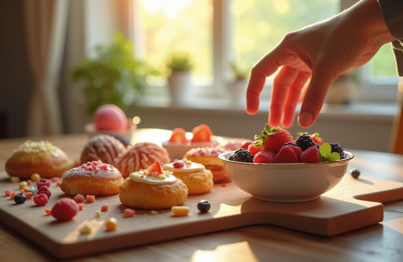Main prenant des baies et noix fraîches pour une alimentation saine