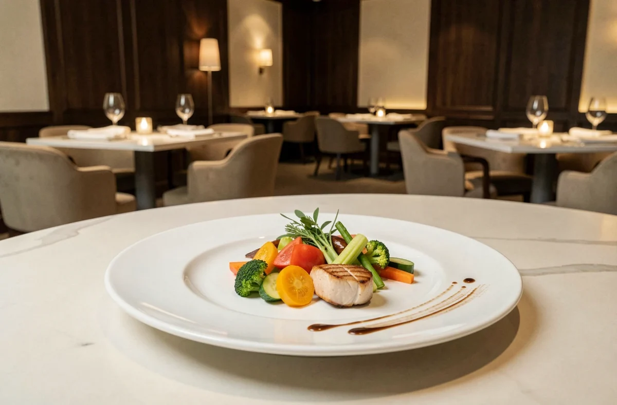 Plat gastronomique contemporain raffiné servi à la Maison Kervarrec à Saint-Grégoire près de Rennes