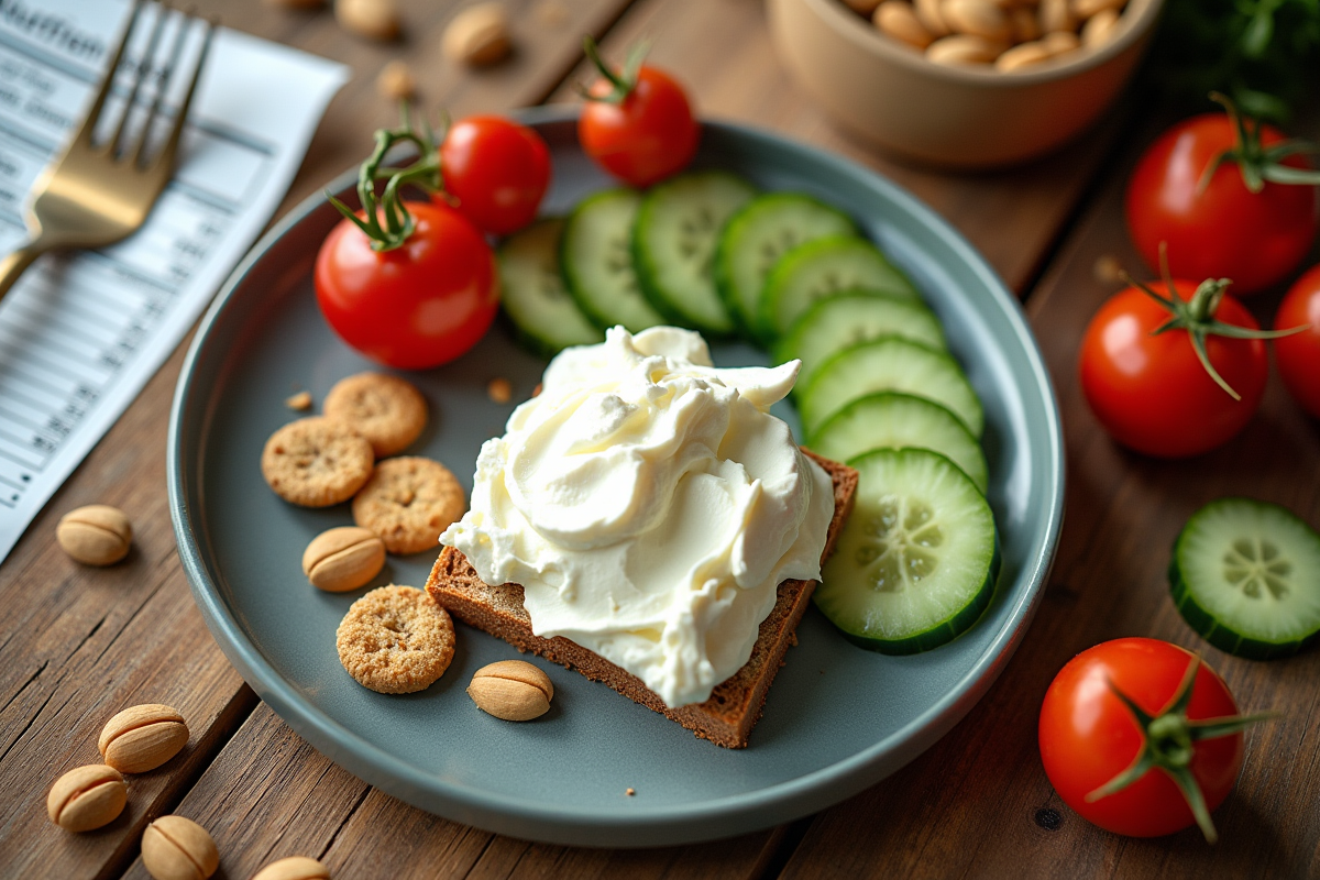 Vue de dessus d un petit déjeuner avec fromage et légumes