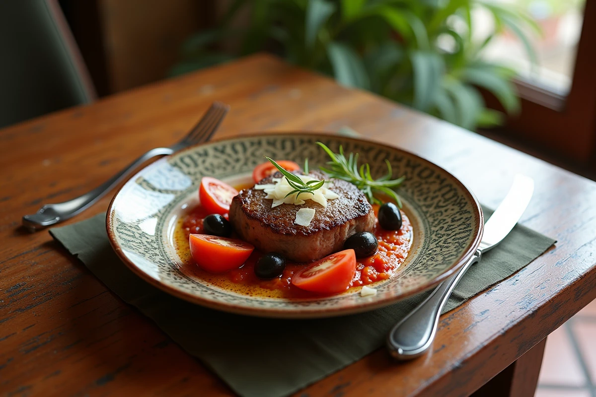 Assiette de porc mignon à l italienne avec tomates olives