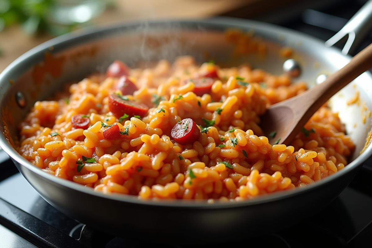 Chorizo risotto en train d