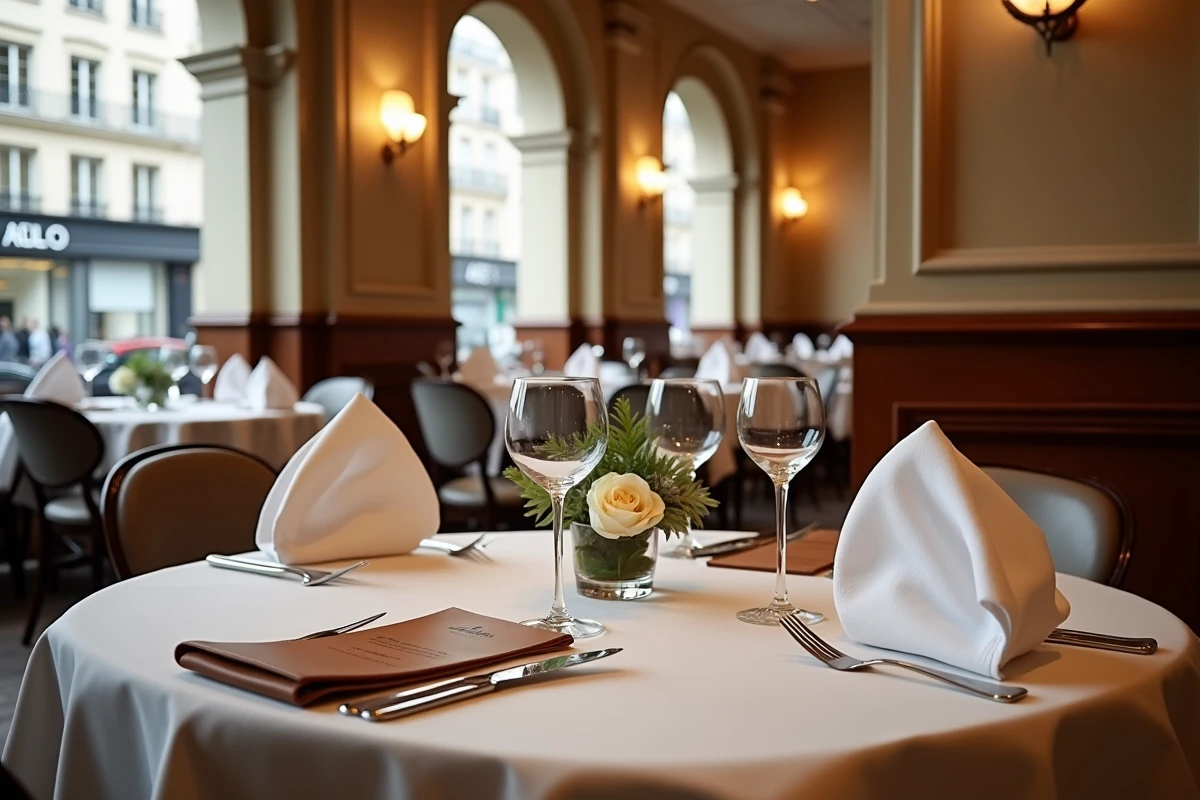 Table dressée avec élégance dans la salle de restaurant Raffiné Rivoli à Paris, ambiance chic et raffinée