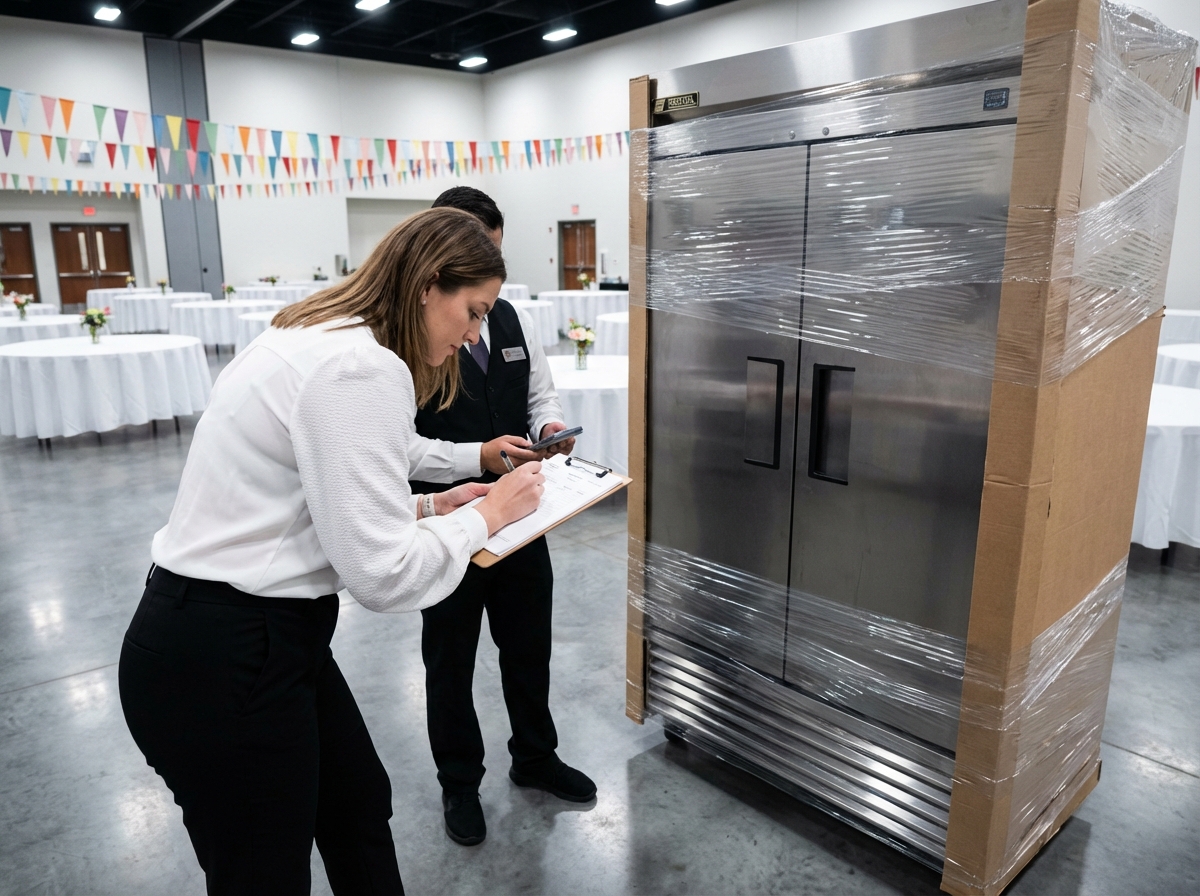 Jeune femme signant un reçu de livraison dans un hall moderne