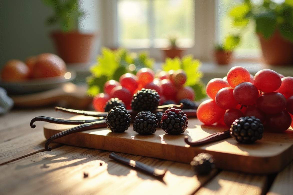 Table de fruits frais avec vanille et baies pour l article