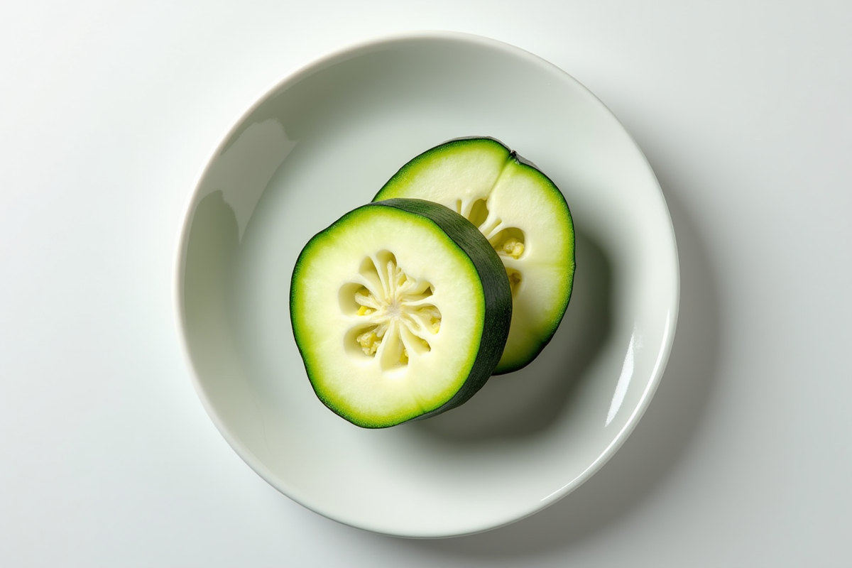 Tranche de zucchini mûr sur une assiette blanche