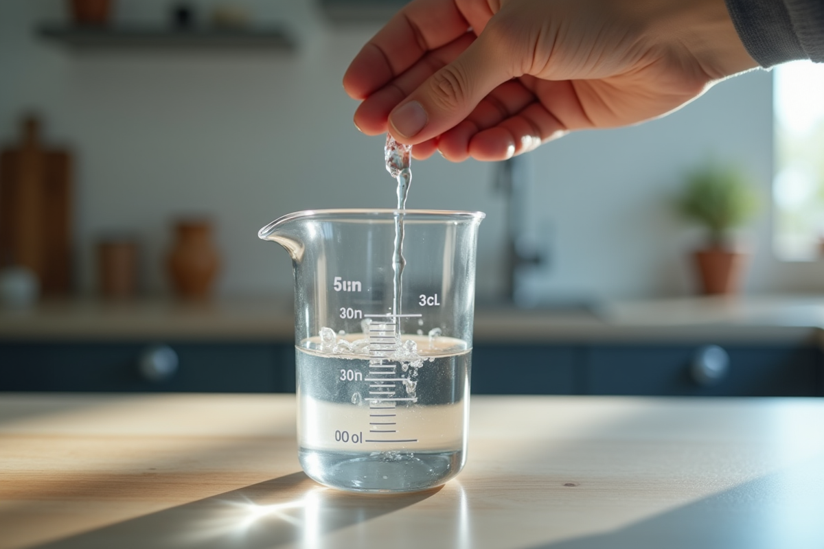 Main versant de leau dans un cylindre de mesure vue de dessus